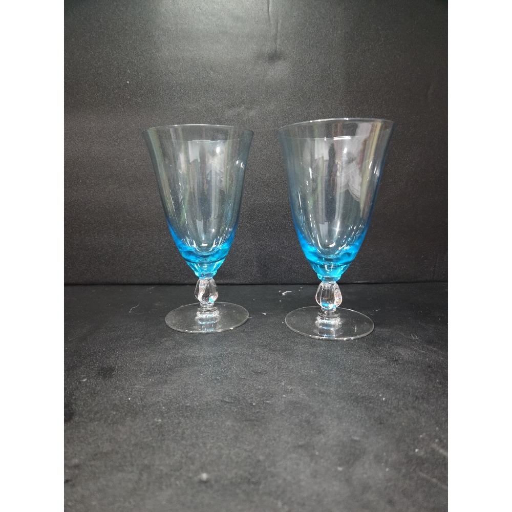 Seneca Blue Belnor Ice Tea Glasses, Stemmed Goblets, Set of 2, Elegant Drinkware